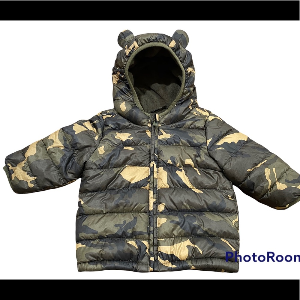 Old Navy Infant Camo Bear Fleece Lined Puffer Winter Coat Size 6-12M